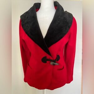 Lauren Ralph Lauren Red Jacket Black Velvet Collar Toggle M Holiday Christmas
